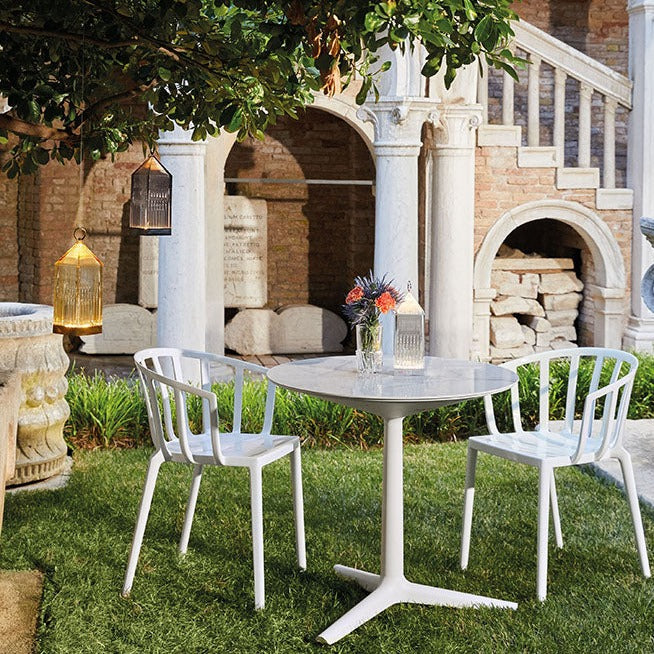 Kartell Multiplo Round Marble Cafe Table w 3 Spoke Base Outdoor