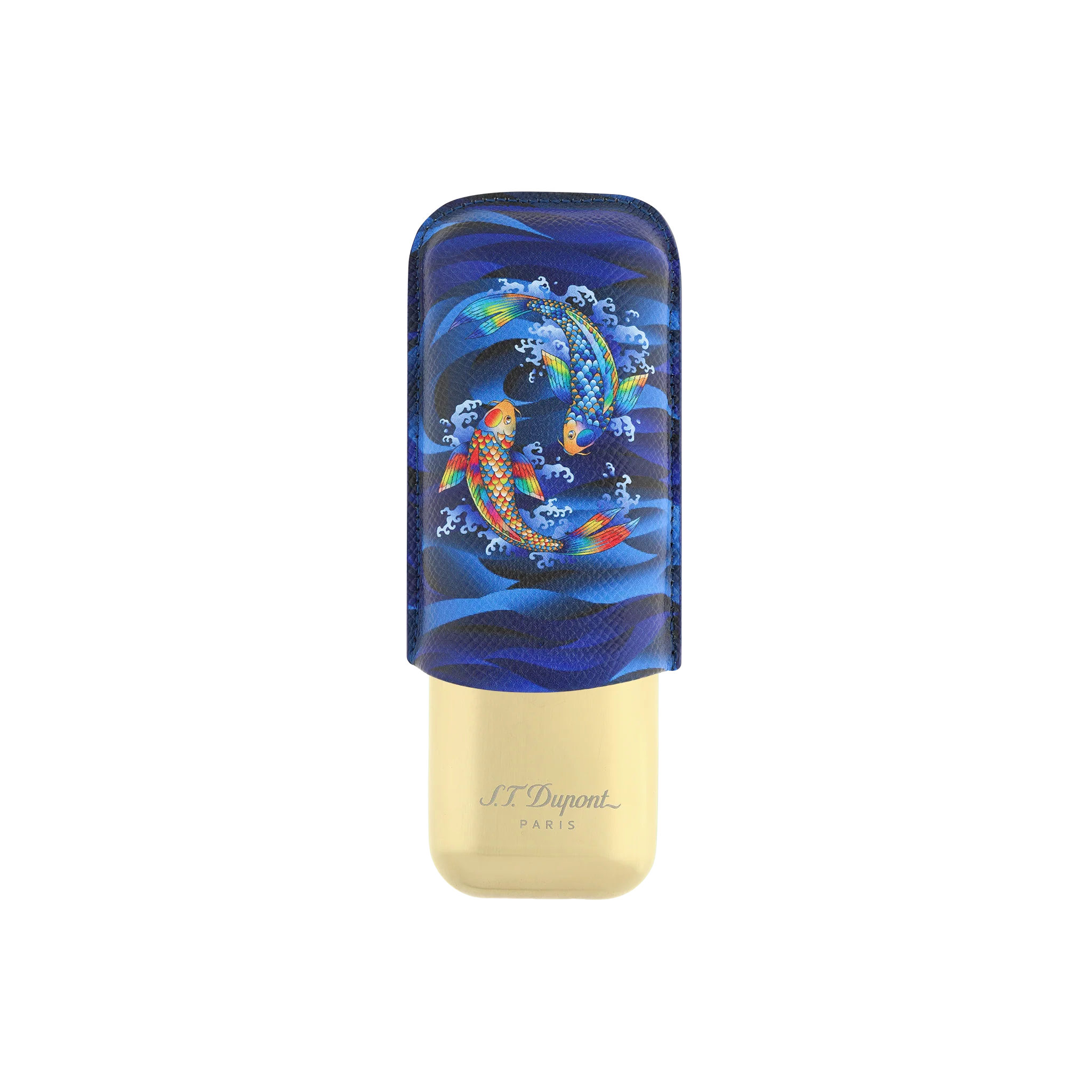 S.T. Dupont Leather 2 Cigar Case Blue Koi Fish