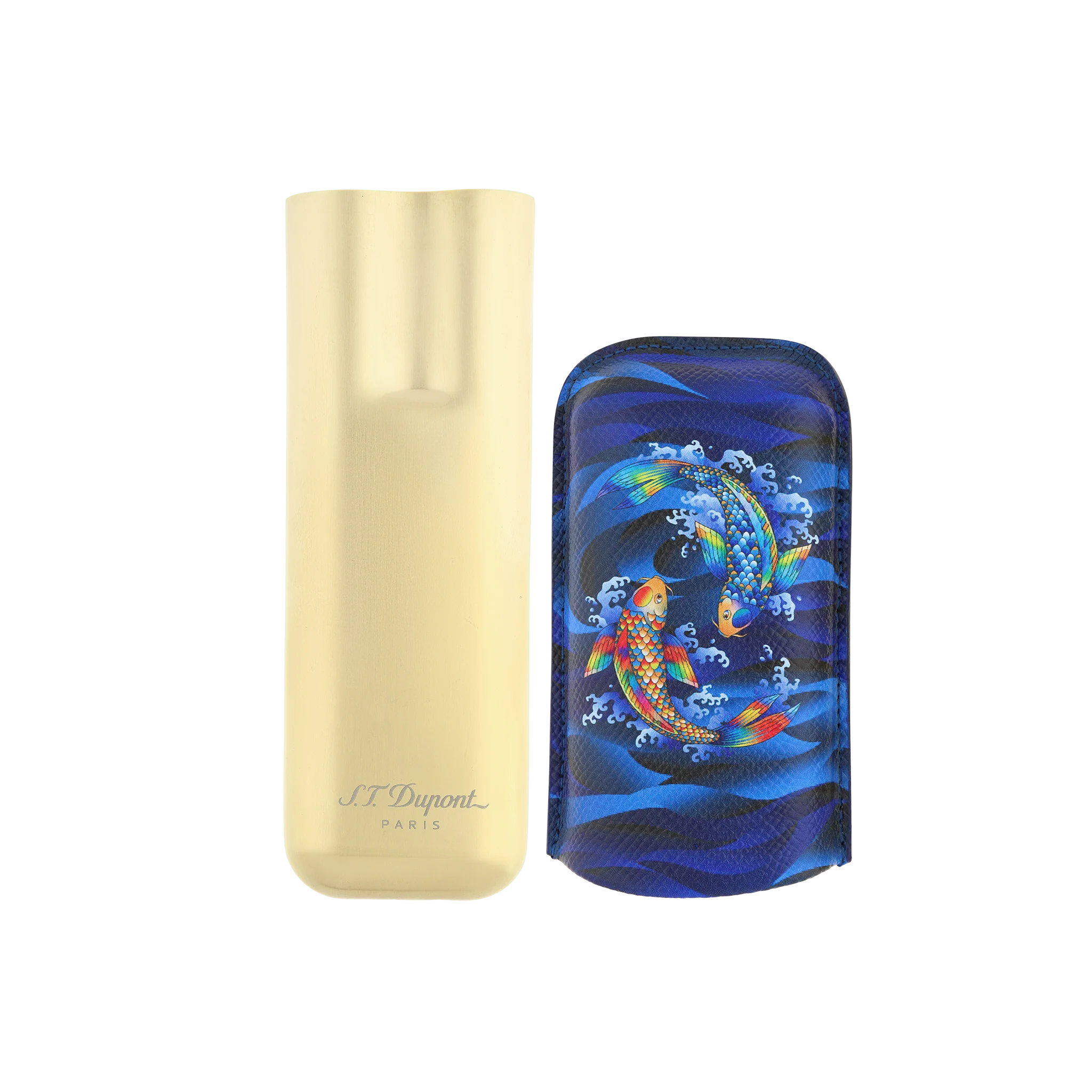 S.T. Dupont Leather 2 Cigar Case Blue Koi Fish