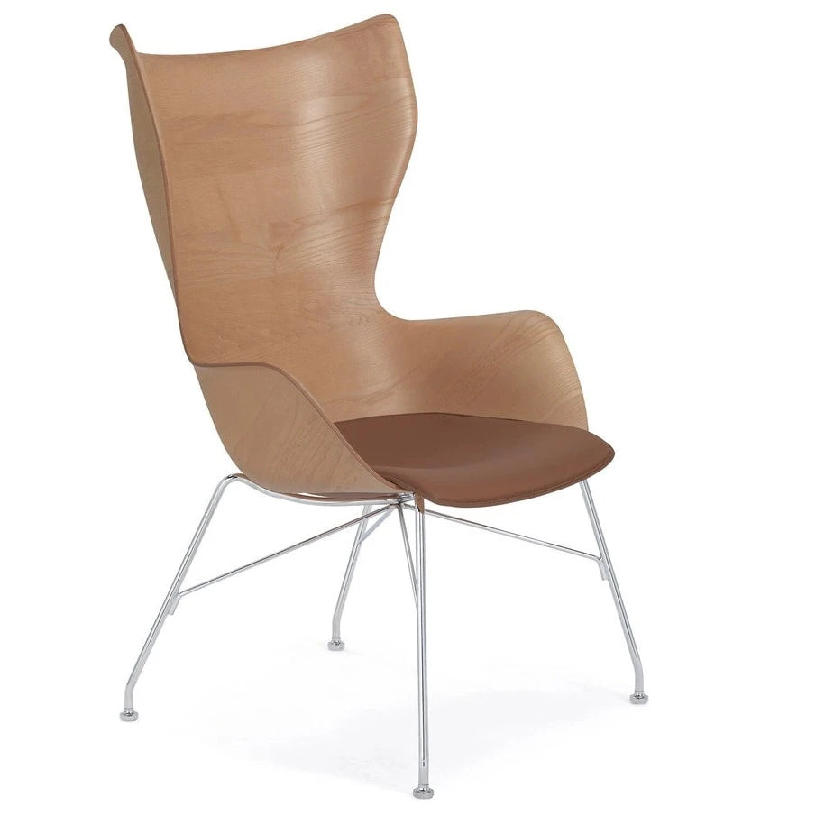 Kartell K/Wood Armchair Slatted Ash Leather Seat by Philippe Starck