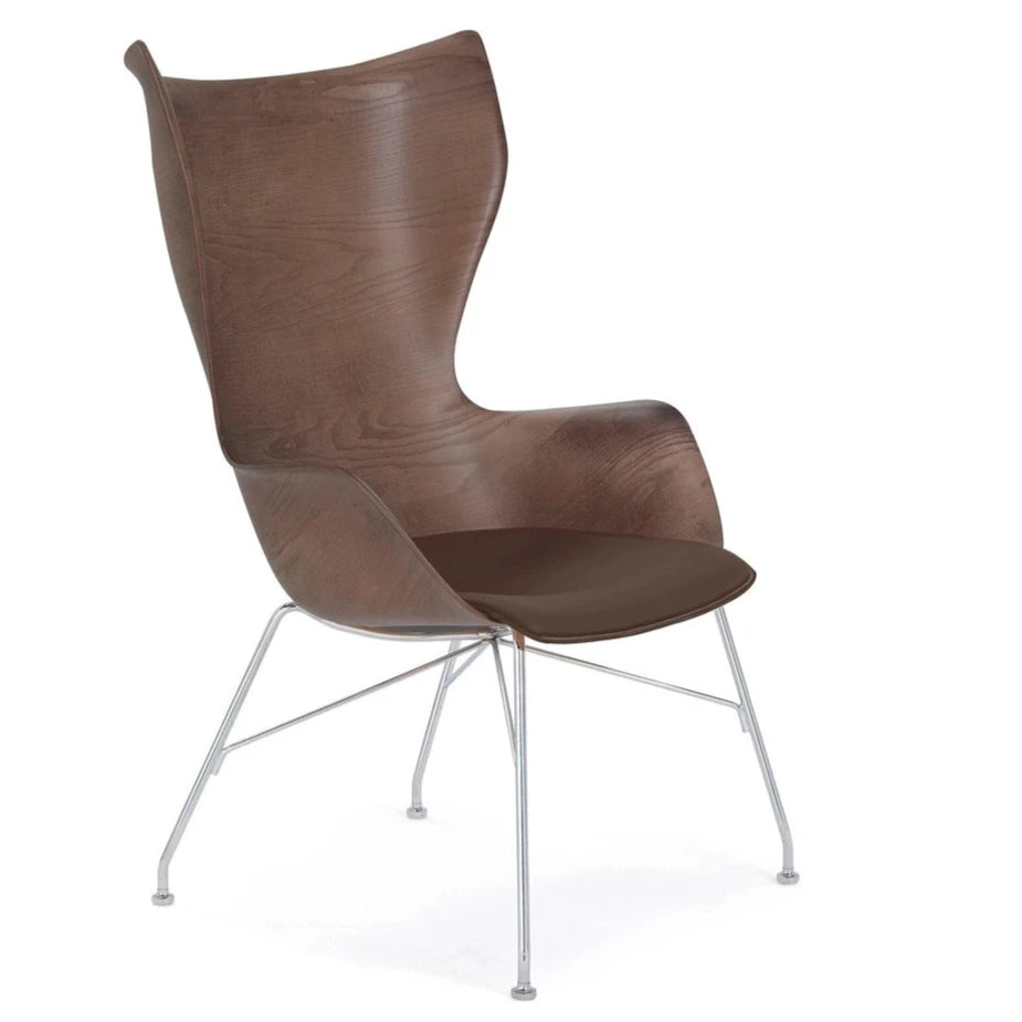 Kartell K/Wood Armchair Slatted Ash Leather Seat by Philippe Starck