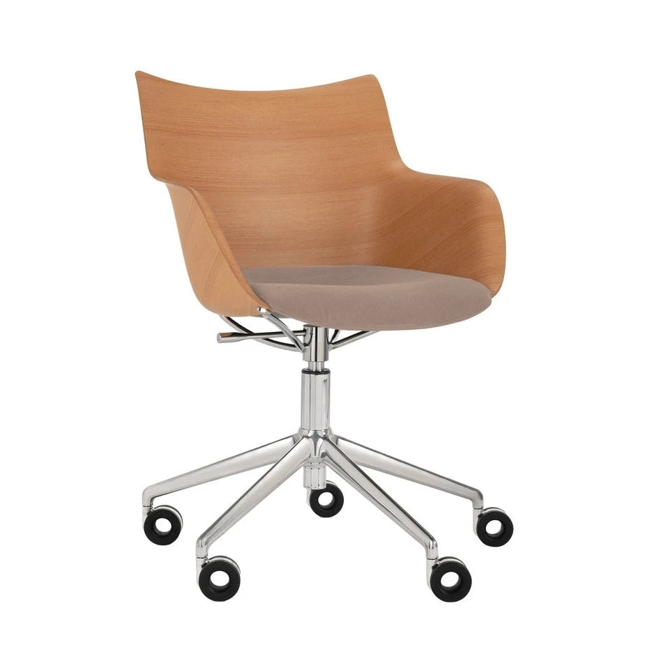 Kartell Q-Wood Office Armchair Soft w Chrome Casters