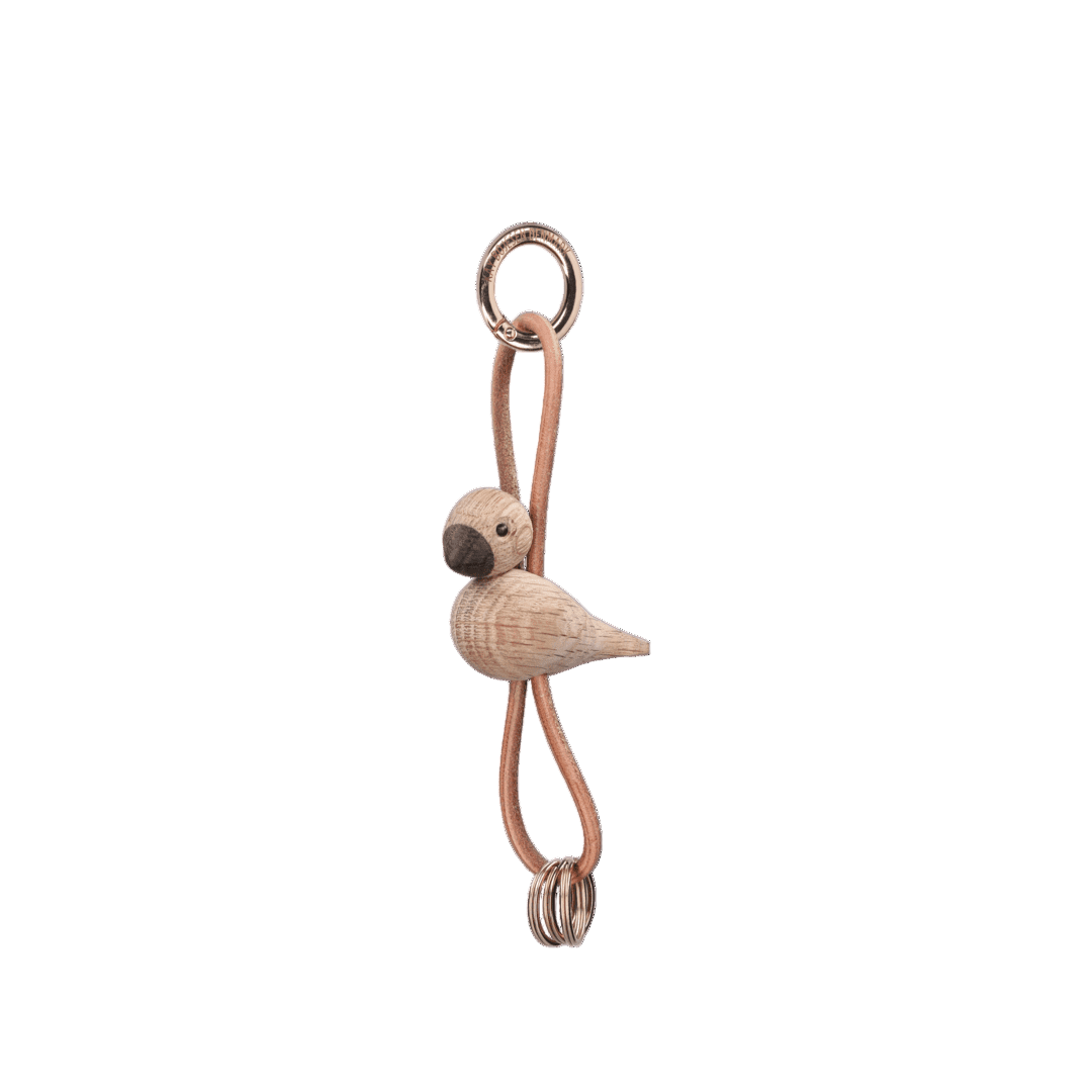 Kay Bojesen Bird Gold Keychain Natural Leather