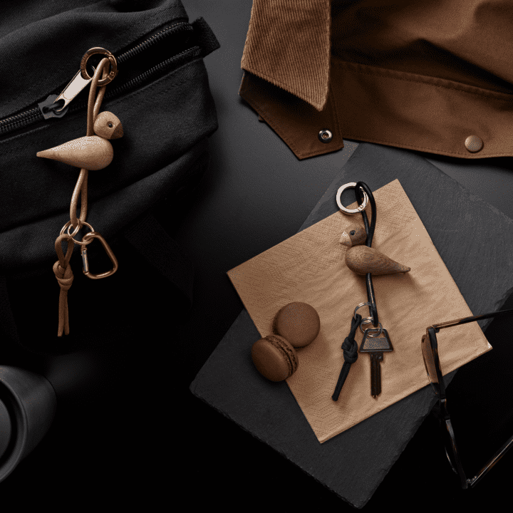 Kay Bojesen Bird Silver Keychain with Black Leather