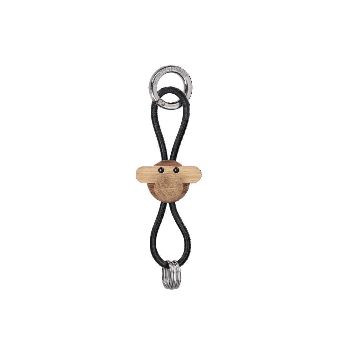 Kay Bojesen Monkey Silver Keychain with Black Leather