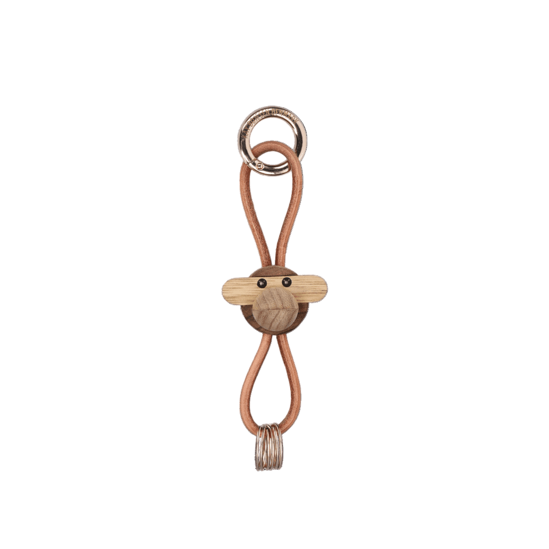 Kay Bojesen Monkey Gold Keychain with Natural Leather