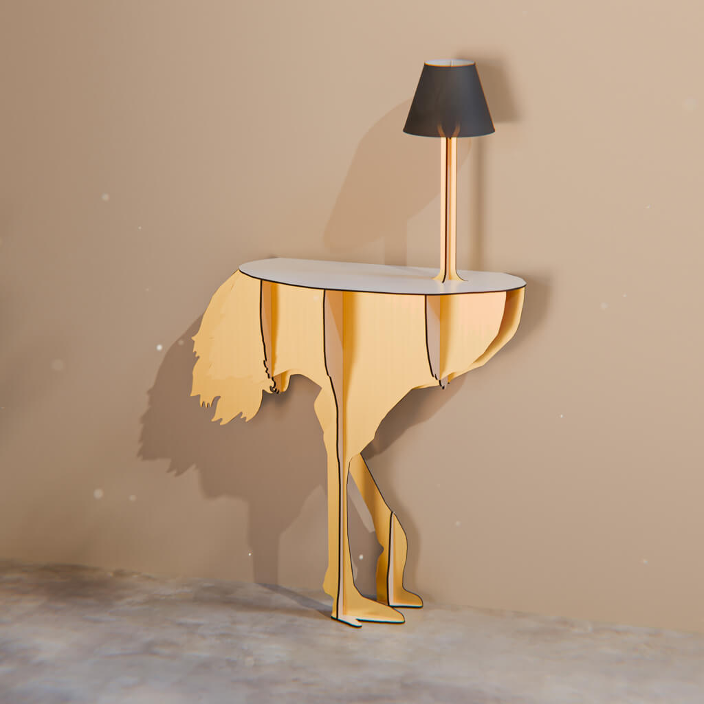 ibride Wall Console Table w Light DIVA Lucia Ostrich Gold