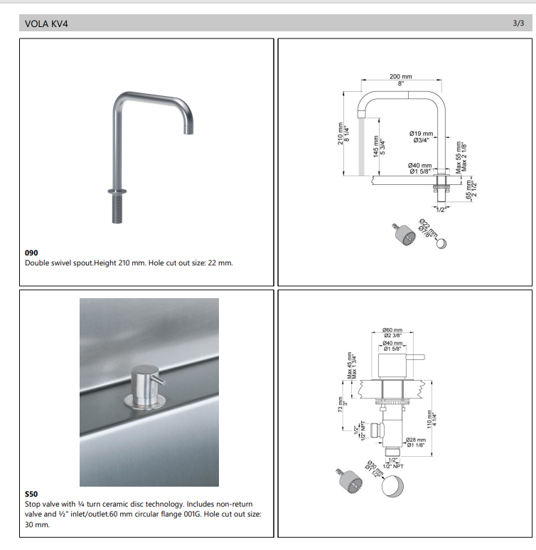 Vola KV4 Kitchen Mixer Tap Arne Jacobsen