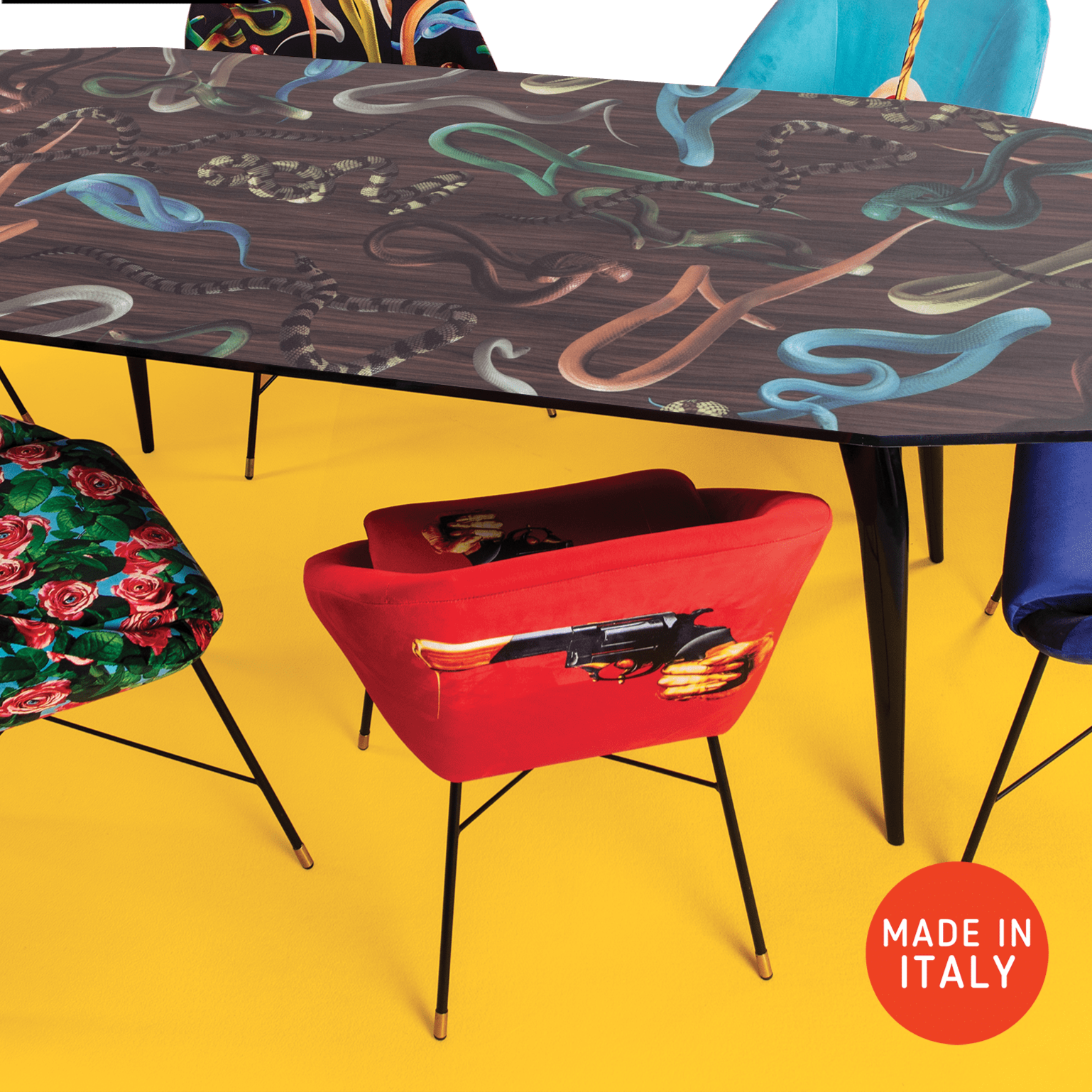 Seletti Rectangular Table Snakes on Wood