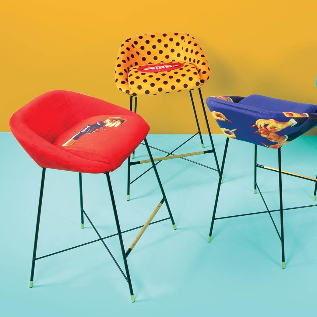 Seletti ToiletPaper High Stool Blue Lipsticks