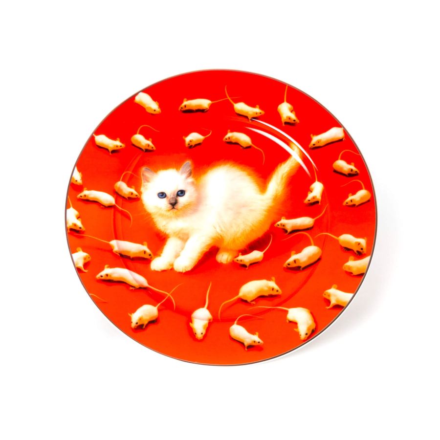 Seletti Porcelain Plate Kitten Gold Border