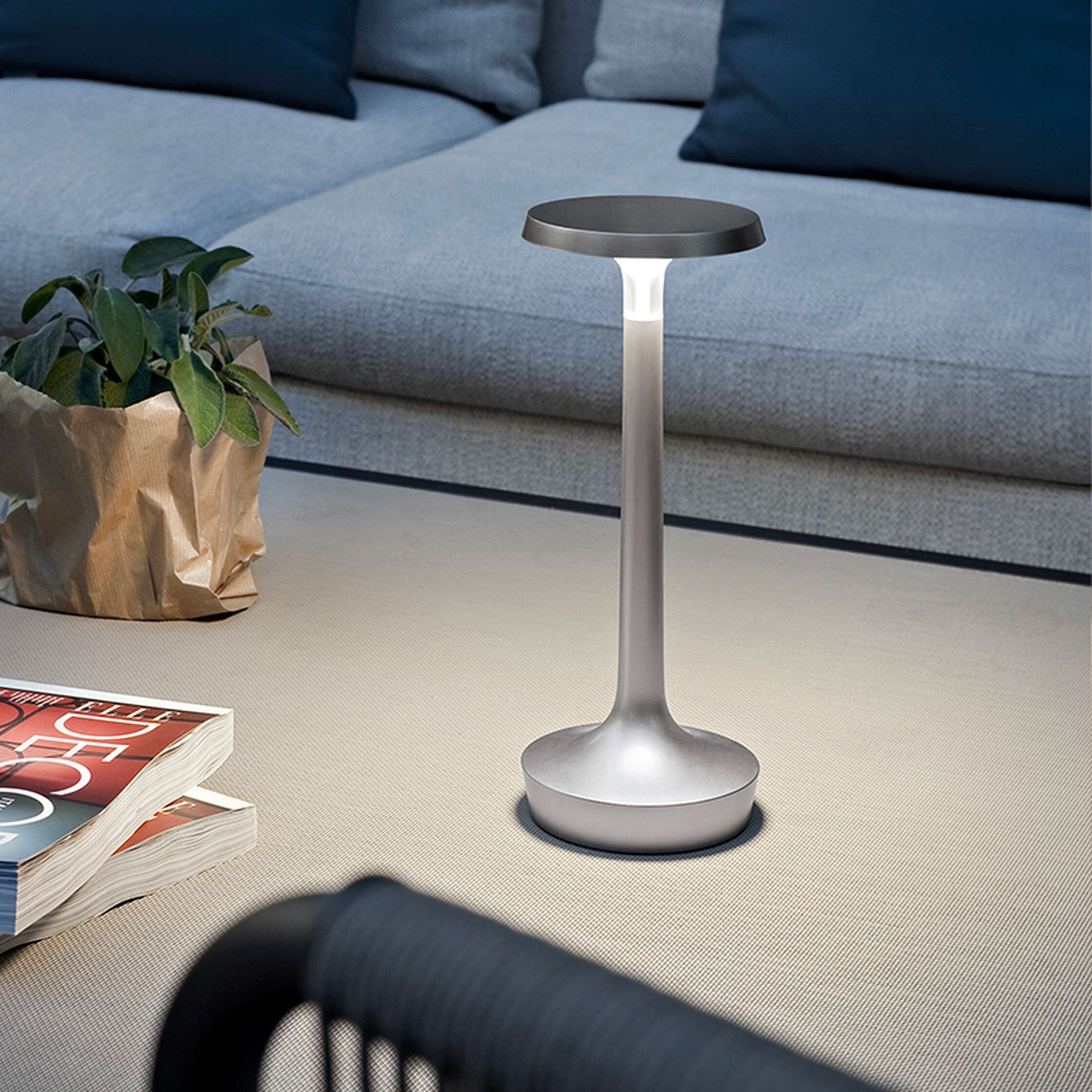 Flos Bon Jour Unplugged Cordless Table Light Matt Chrome