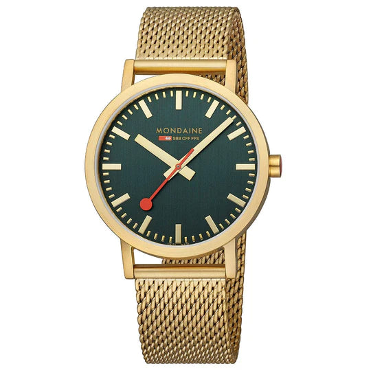 Mondaine Watch CLASSIC Gold Forest Green 40 mm