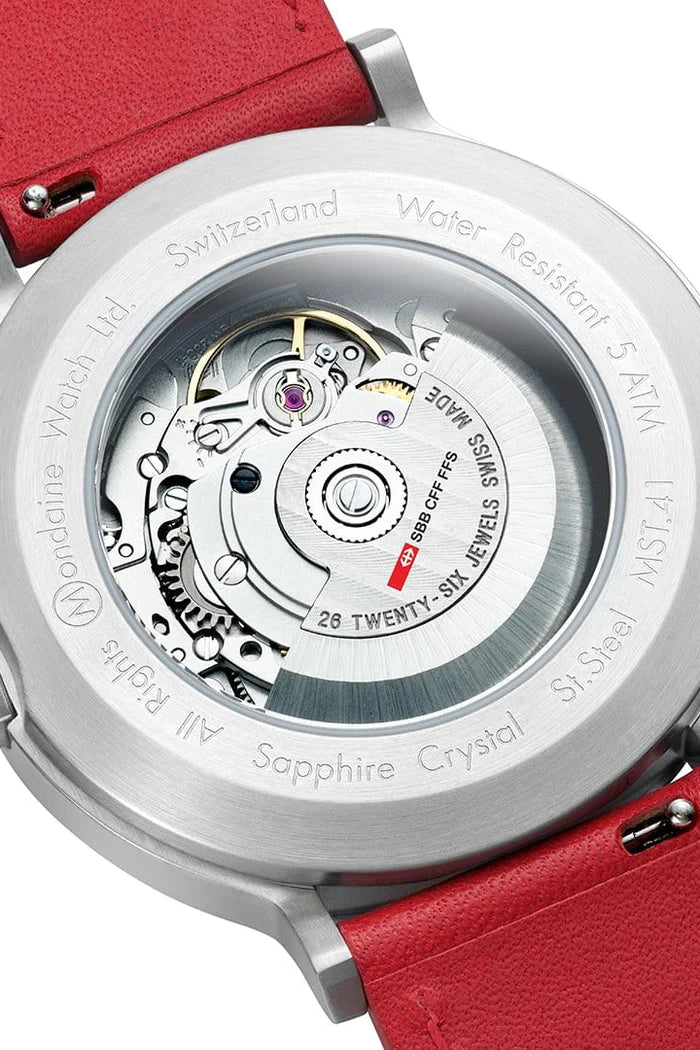 Mondaine Original Automatic Watch Red Leather 41mm