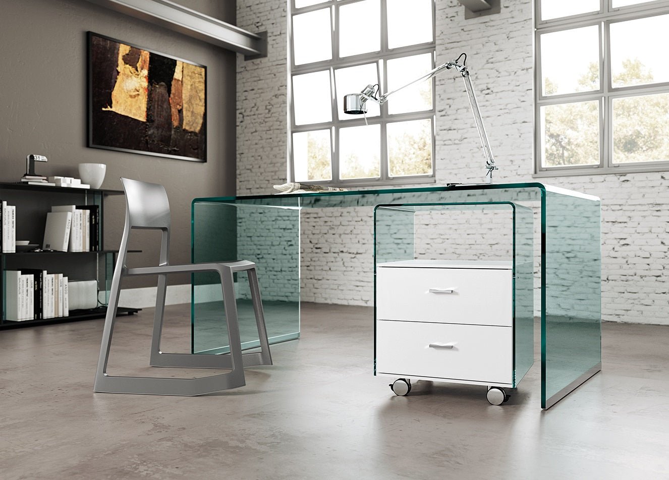 FIAM Curved Glass Drawer Unit on Wheels RIALTO | Panik Design