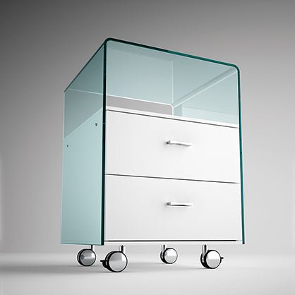 FIAM Curved Glass Drawer Unit on Wheels RIALTO | Panik Design