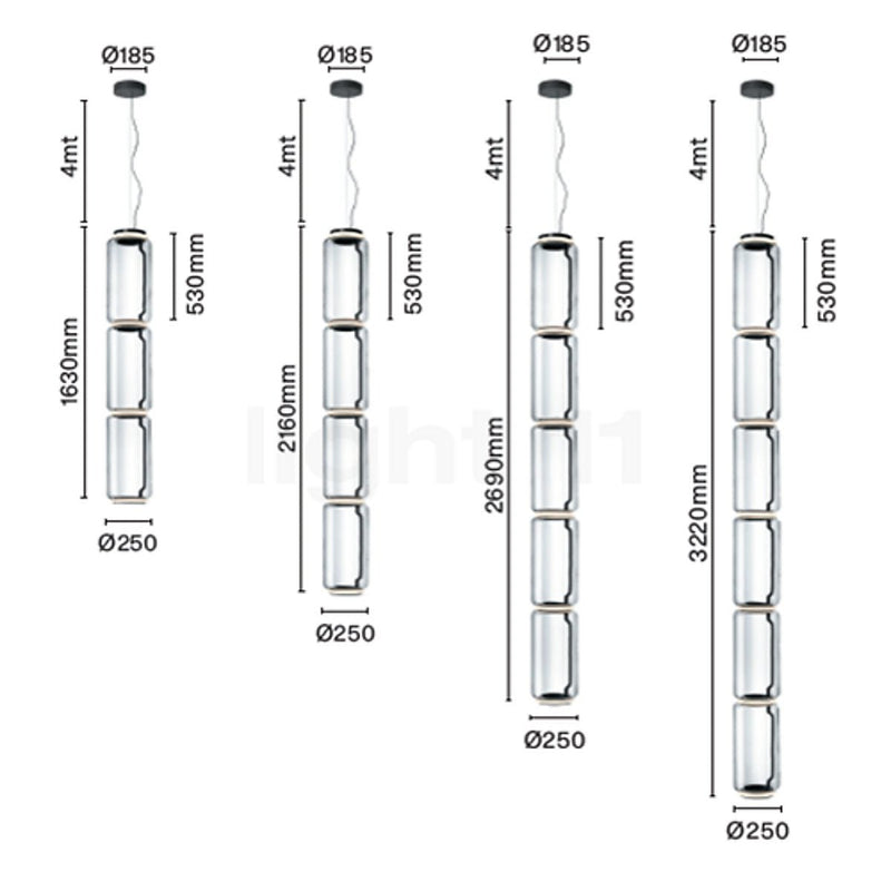 Flos Noctambule LED High Cylinders Suspension Light | Panik Design