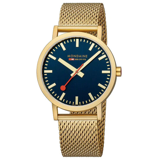 Mondaine Watch CLASSIC Gold Ocean Blue 40 mm